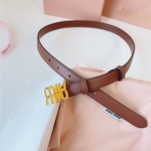 Miu Miu Tan Leather Belt with Gold Accent